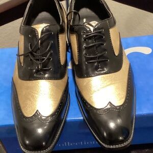 Two-Tone, Mens Wingtip Dress Shoes, Shiny Metallic Gold